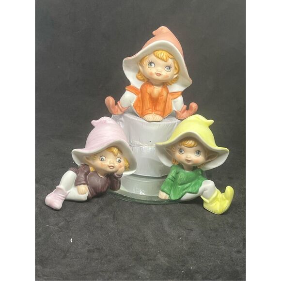 Homco Other - Homco Elf Pixies Fairies Porcelain Set of 3 Figurines Fairy Garden 1970s Vintage